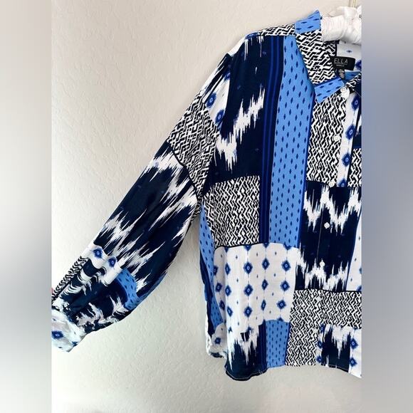 ELLA RAFAELLA | Blue Patchwork Button-Up Shirt Lenzing Ecovero Viscose | XXL - Picture 4 of 7